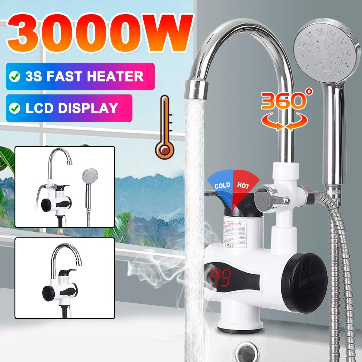 3500W Electric Instant Hot Water Faucet Water heater Fast heating with LED Temperature Display Tankless Tap For Kitchen Shower | Decor Gifts and More