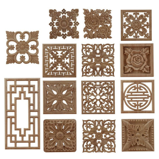 Solid Wood Cube Carved Square Flower Door Heart Flower Furniture Decoration Accessories | Decor Gifts and More