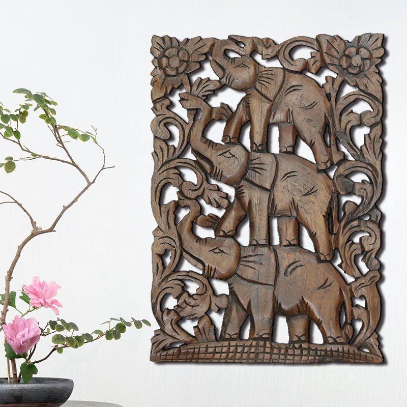 Elephant Solid Wood Carved Board Handicraft Wall Decoration | Decor Gifts and More