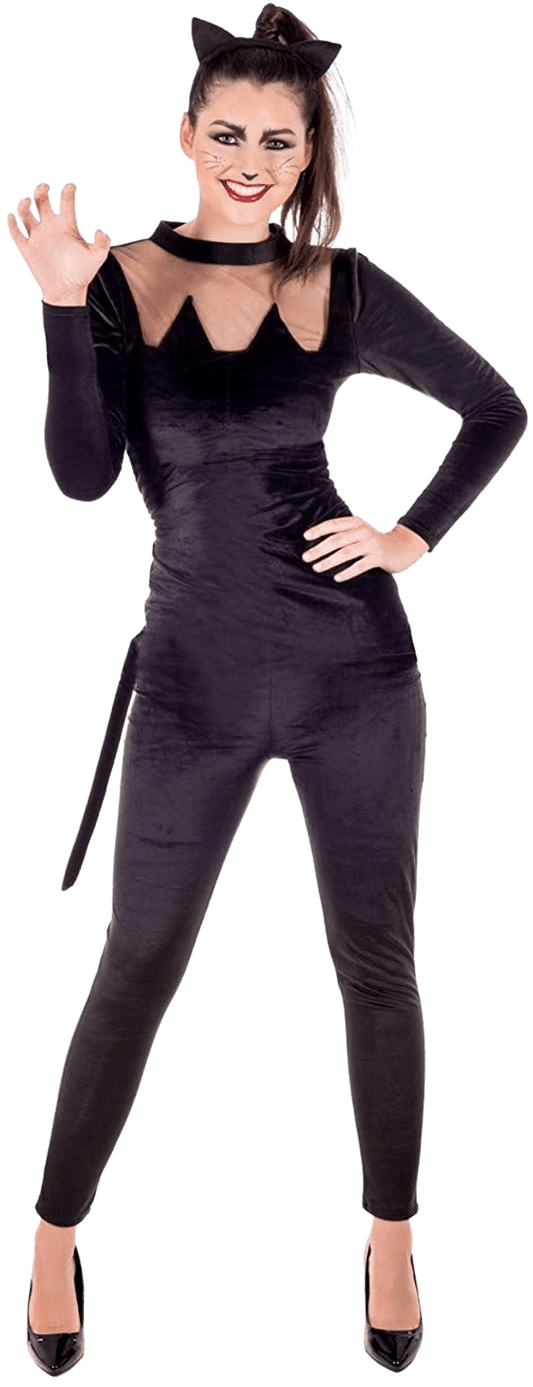 Womens Black Velour Cat Costume Adults Superhero Animal Catsuit | Decor Gifts and More