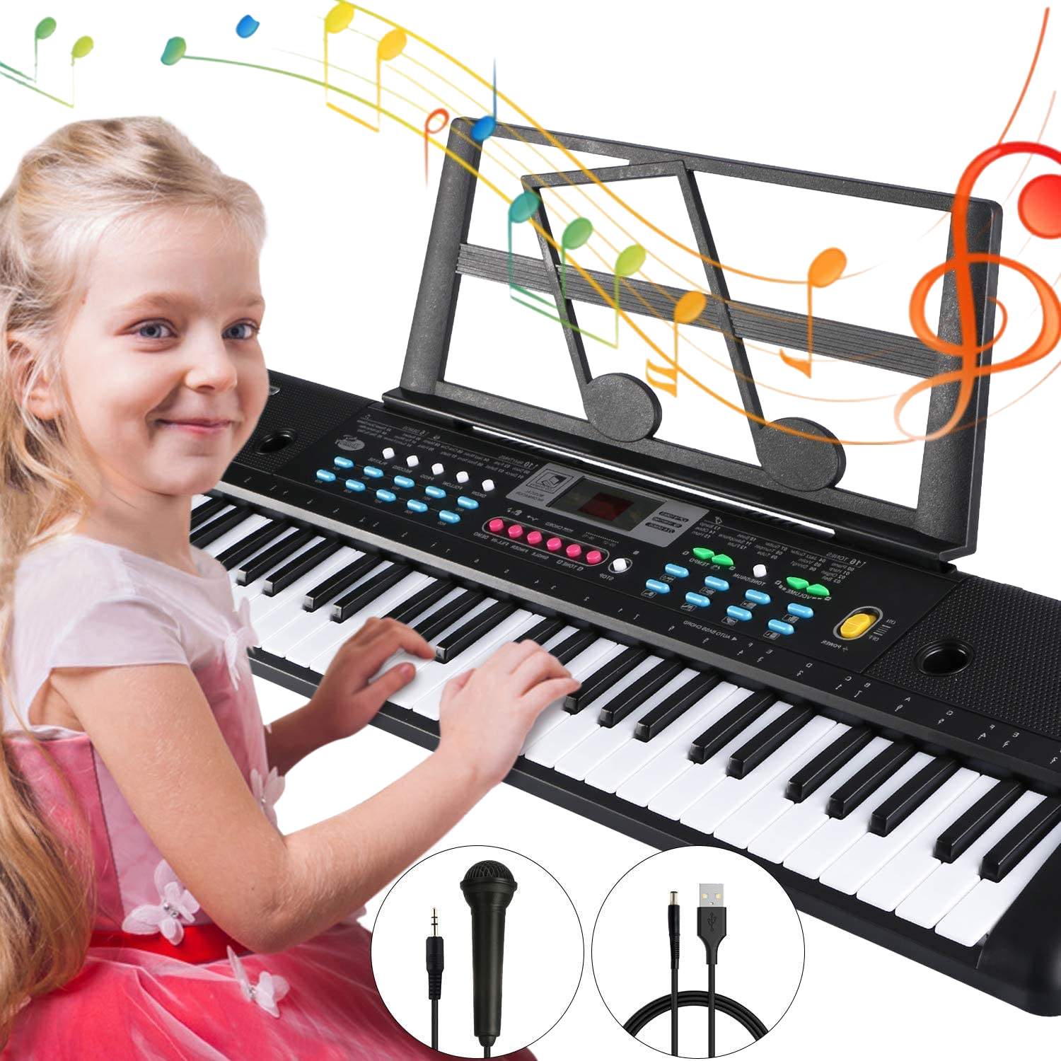 Tencoz Electronic Keyboard Piano 61 Key, Portable Piano Keyboard with Music Stand, Microphone, Power Supply Digital Music Piano Keyboard for Kids - Home Decor Gifts and More