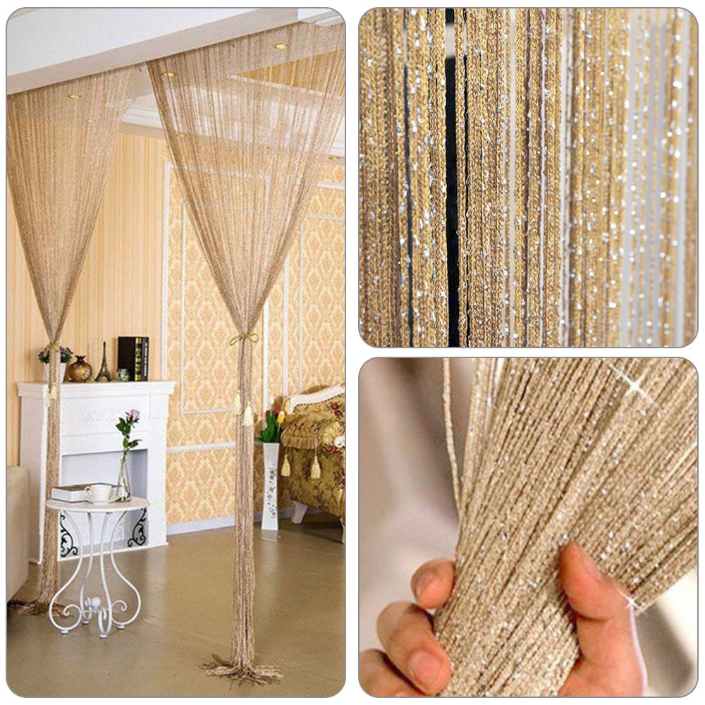 3x6ft Door String Curtain Rare Flat Silver Ribbon Thread Fringe Window Panel Room Divider Tassel for Wedding Coffee House | Decor Gifts and More