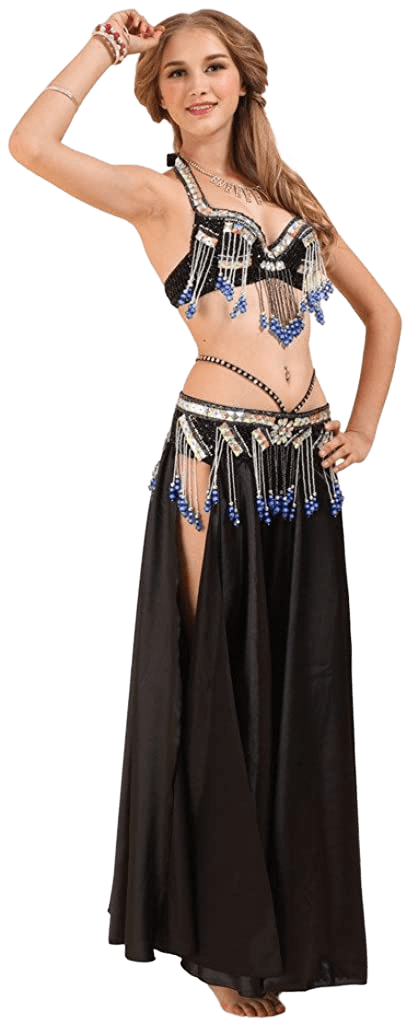 GUILTY BEAUTY Belly Dance Costume,Halter Bra Strap Belt Skirt 3pcs Set,11 Colors | Decor Gifts and More