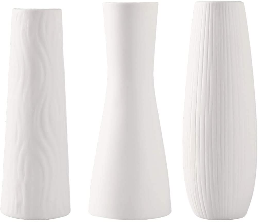 New Vase Set Modern Contemporary Style White Ceramic Retro Vase Set of 3 - Home Decor Gifts and More