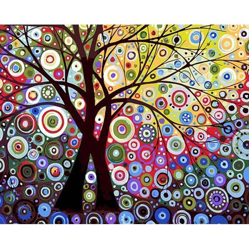 Colorful Tree - DIY Oil Painting on Canvas - Paint By Numbers | Decor Gifts and More