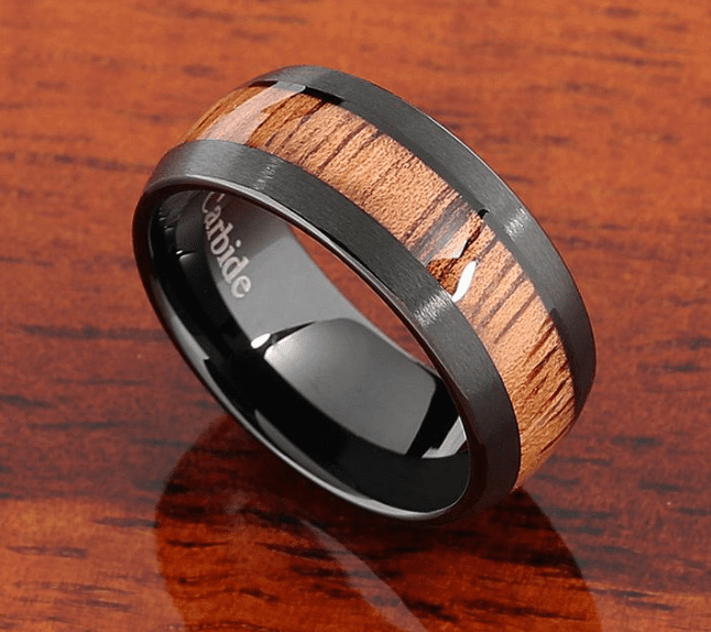 Black Brushed Koa Wood Tungsten Ring | Decor Gifts and More