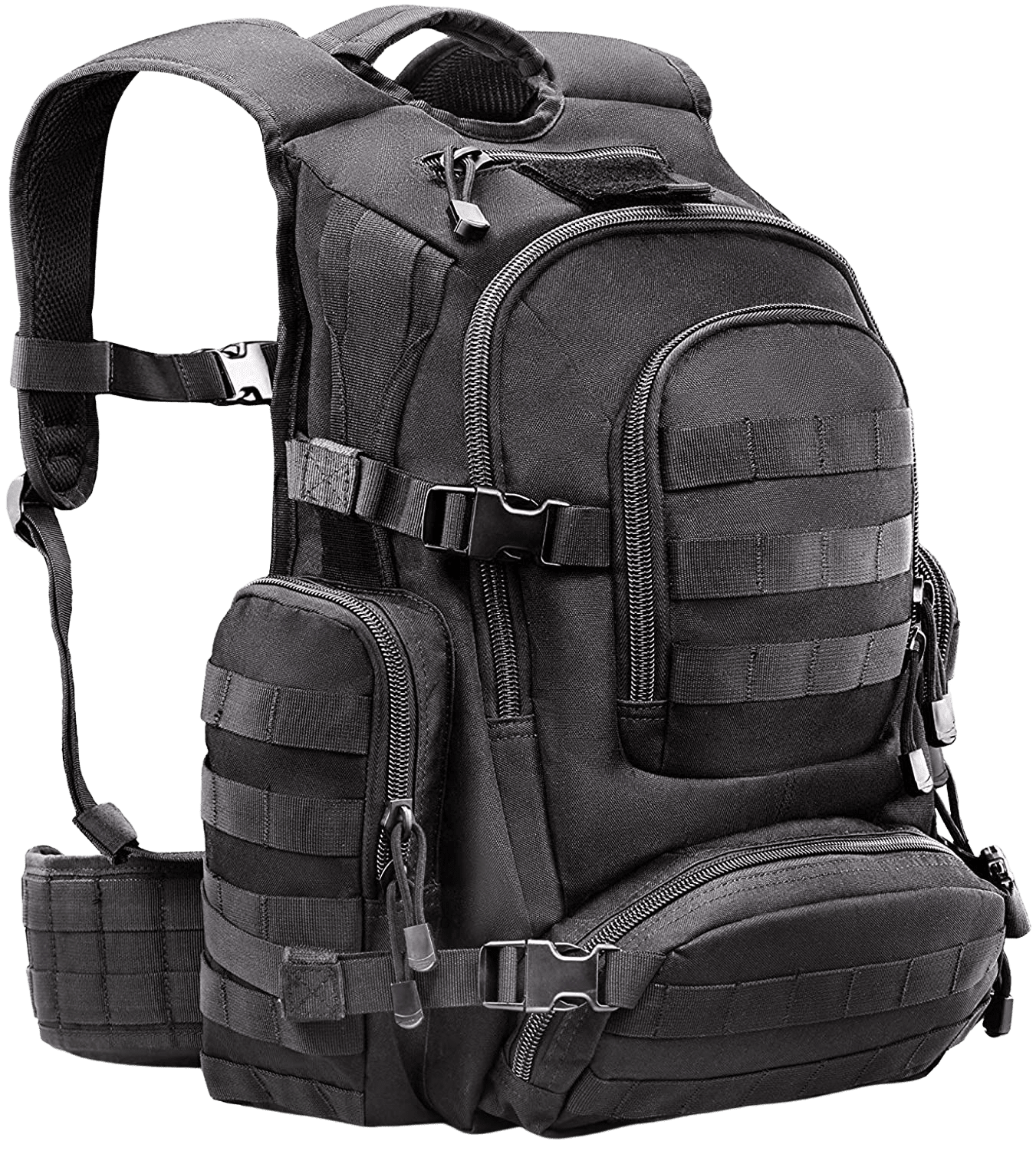 Tactical Military 1050D Nylon Black Backpack Carrying Rucksack with 50L Capacity &amp; Comfortable Back Panels Ideal for Outdoors, Camping, Hunting, Survival, Fishing, Hiking &amp; Sports - Home Decor Gifts and More