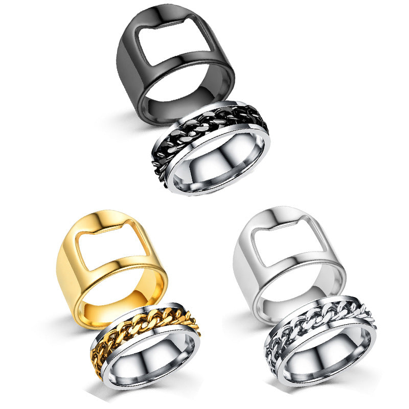 Bottle Opener Ring Stainless Steel Men's Chain Ring | Decor Gifts and More