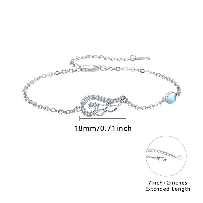 Angel Wing Bracelets for Women Sterling Silver Cubic Zirconia Moonstone Adjustable Chain Bracelet Gift | Decor Gifts and More