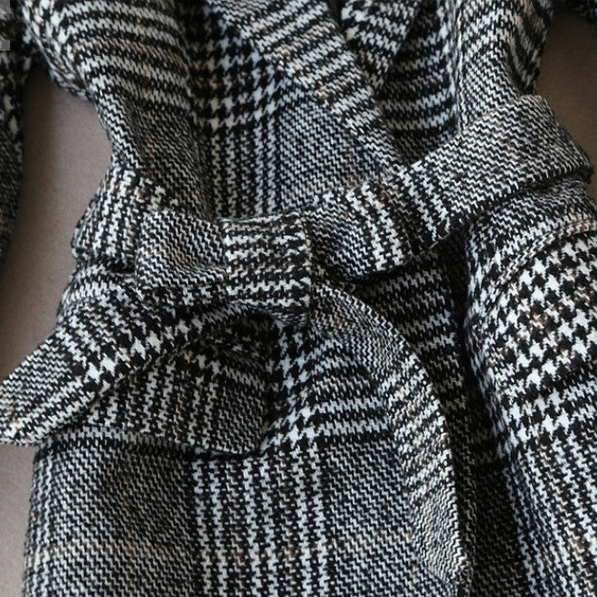 Was Thin Temperament Long Woolen Plaid Coat Woolen Coat