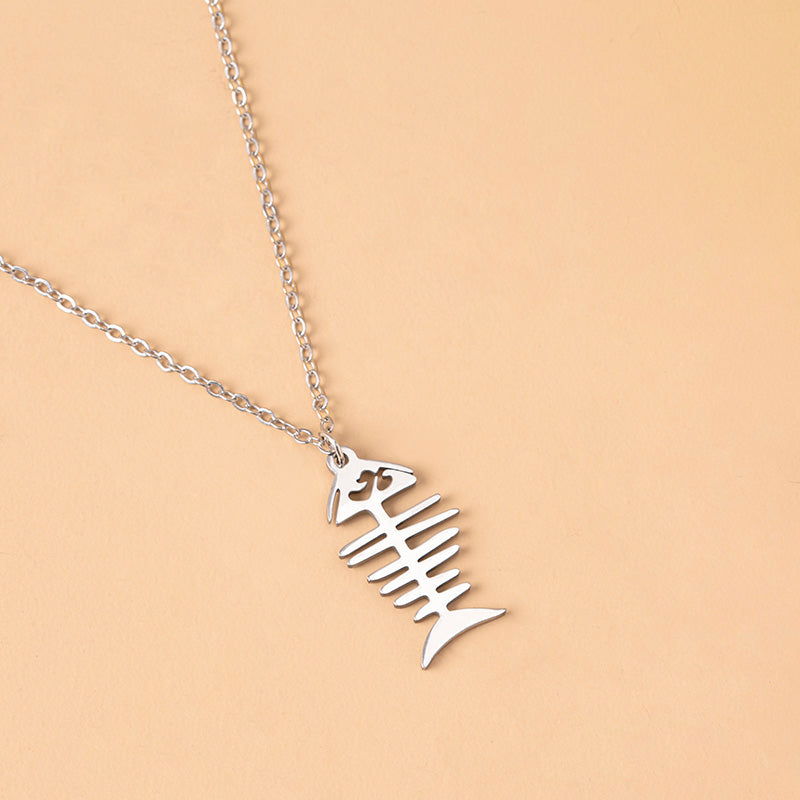 Stainless Steel Fishbone Pendant Necklace | Decor Gifts and More