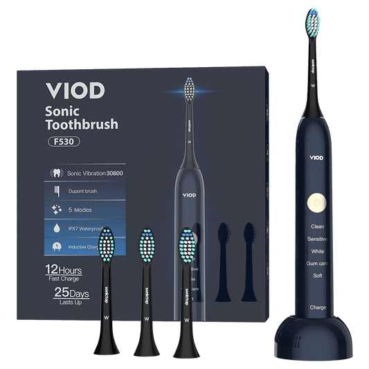 VIOD Sonic Electric Toothbrush Rechargeable Toothbrush for Adults Clean Teeth Whitening,4 Brush Heads,5 Modes Rechargeable,2 Mins Smart Timer-Dark Blue - Home Decor Gifts and More