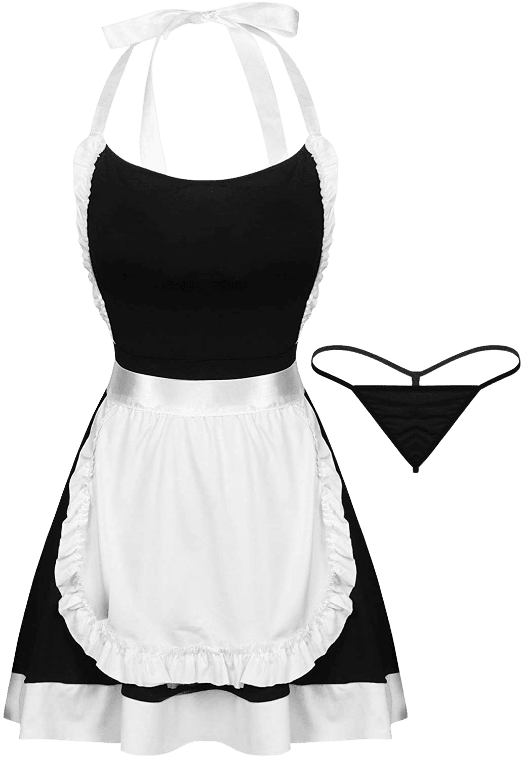 Women French Maid Cosplay Costume Halter Neck Bodycon Mini Dress 3Pcs Lingerie Outfits | Decor Gifts and More