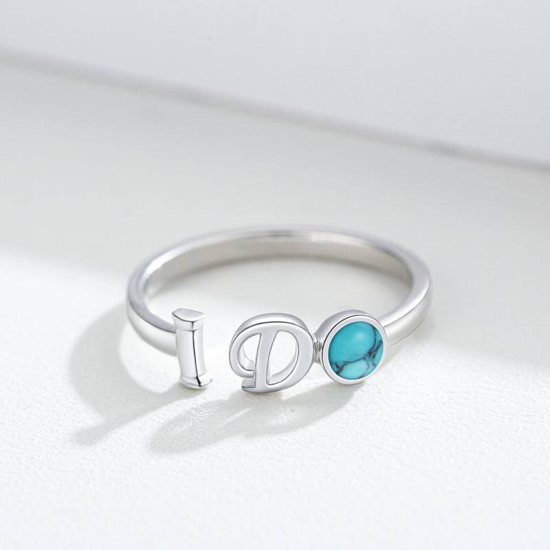 S925 Sterling Silver I Do Ring Synthetic Turquoise Promise Open Adjustable Ring | Decor Gifts and More