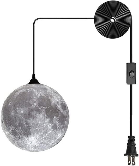 7.8 Inch 3d Moon Pendant Plug Hanging Ceiling Lamp Adjustable Cord, 3D | Decor Gifts and More