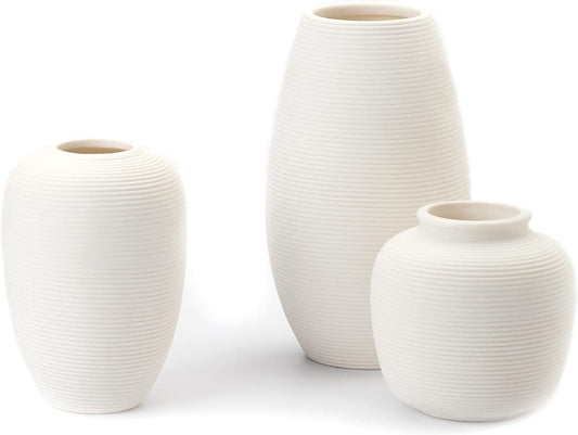 White Vase -Vases for Decor, Small Vase Set for Home Décor, Ceramic Vases for Shelf Décor, Table Décor, Decorative Bud Vase for Bookshelf, Fireplace Mantle, Office, Centerpieces - Home Decor Gifts and More