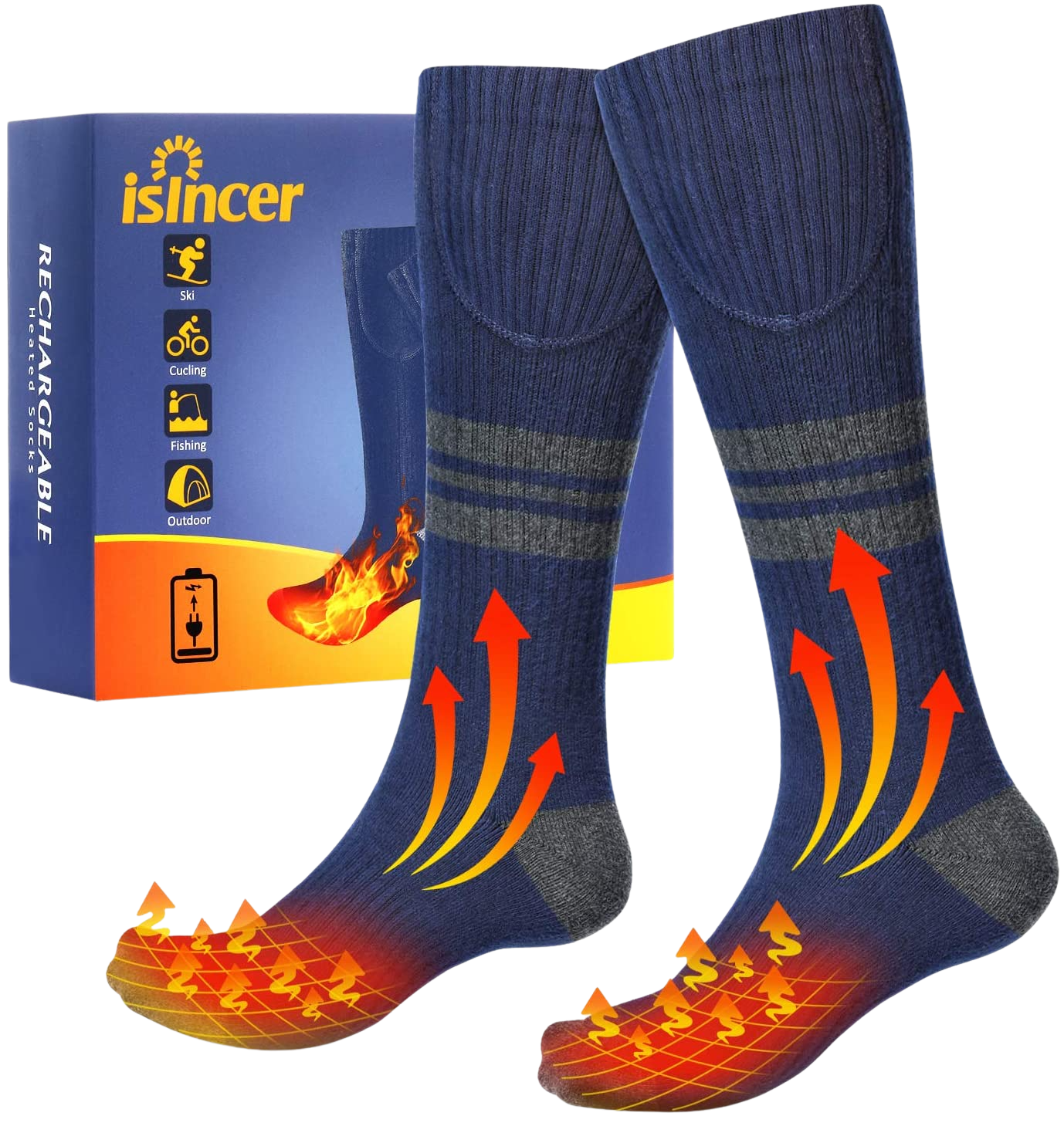 Isincer Heated Socks for Men Women- Rechargeable Electric Heating Socks with 4400mAh Large Capacity Battery,3 Heating Settings Electric Heated Socks for Skiing Camping Running Fishing - Home Decor Gifts and More