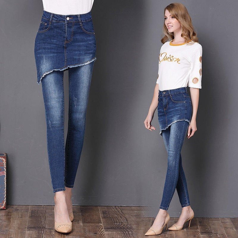 Women's fake two-piece denim skirt pants