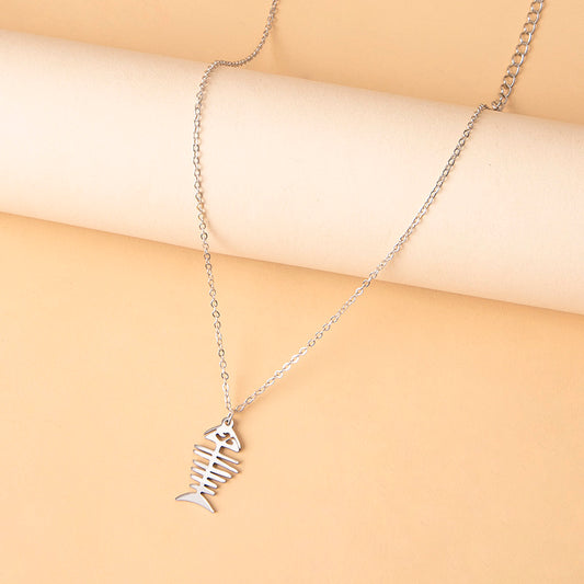 Stainless Steel Fishbone Pendant Necklace | Decor Gifts and More