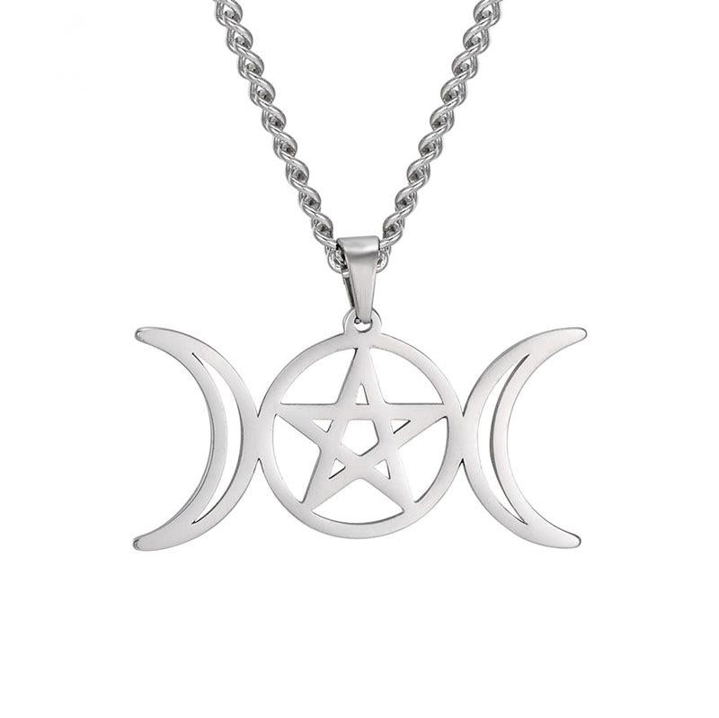 Retro Symmetrical Moon Hollow Pentagram Pentagram Stainless Steel Pendant Necklace | Decor Gifts and More