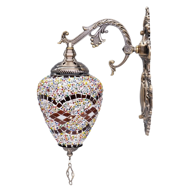 Mosaic Lamp Handmade Turkish Wall Lamp  Bohemian Style Single Glass  Bronze Base Unique Wall lamp for Room Decoration | Decor Gifts and More