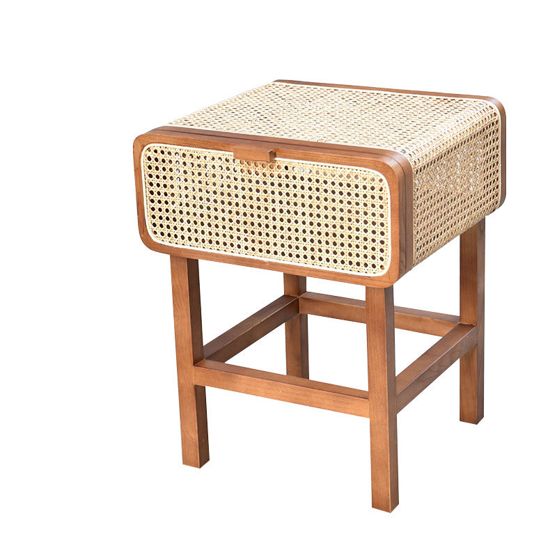 Ins Style Retro Rattan Solid Wood Bedside Table | Decor Gifts and More