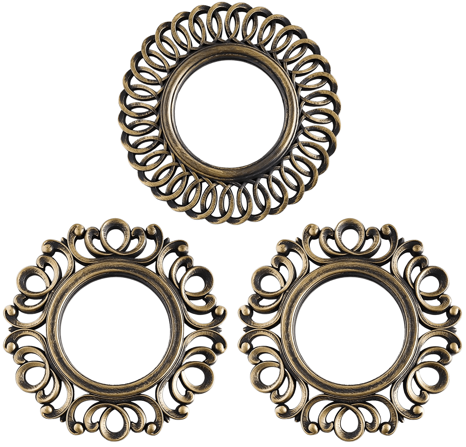 Mirror SetsSet of 3 Round Sunburst Gold Porthole Illusion Accent Mirrors - Home Decor Gifts and More