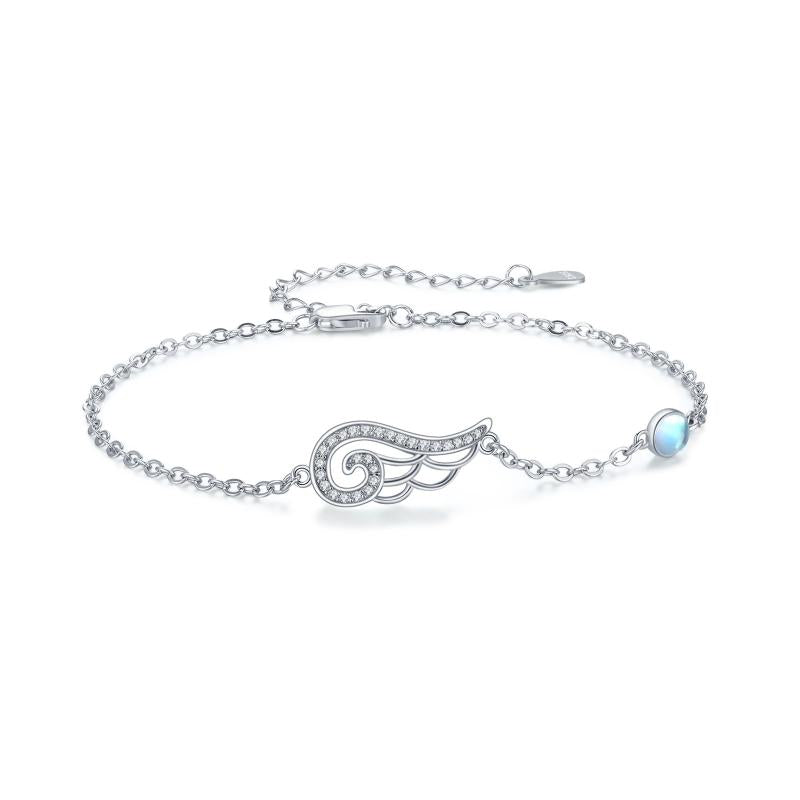 Angel Wing Bracelets for Women Sterling Silver Cubic Zirconia Moonstone Adjustable Chain Bracelet Gift | Decor Gifts and More