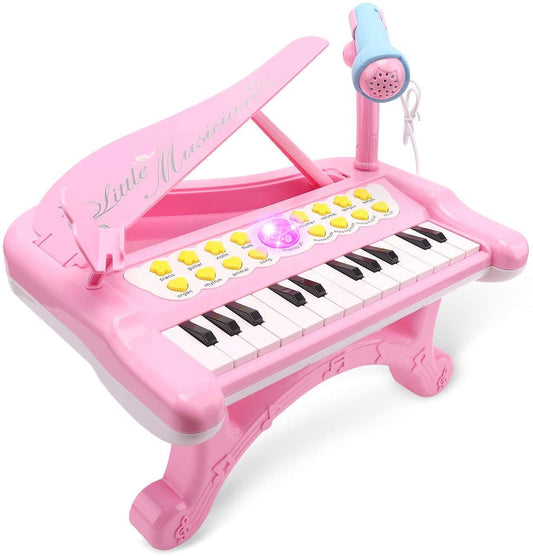 Sommer Kids Electronic Mini Piano Toy with Microphone and Phone Stand for Baby Girls 24 Keys Keyboard Pink Music Learning Instrument Toddlers 3+ Years - Home Decor Gifts and More