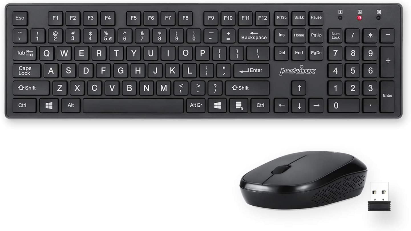 Perixx PERIDUO-717 Wireless Standard Keyboard and Mouse Combo-Set with Big Print Letter, Black, US English Layout - Home Decor Gifts and More