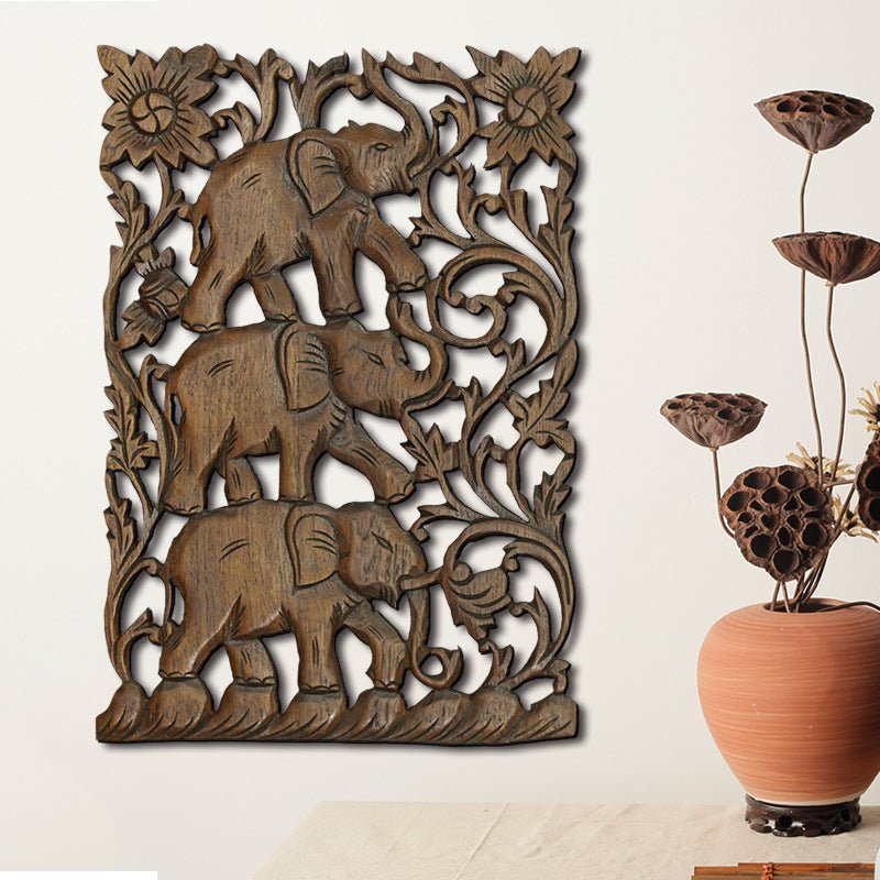 Elephant Solid Wood Carved Board Handicraft Wall Decoration | Decor Gifts and More