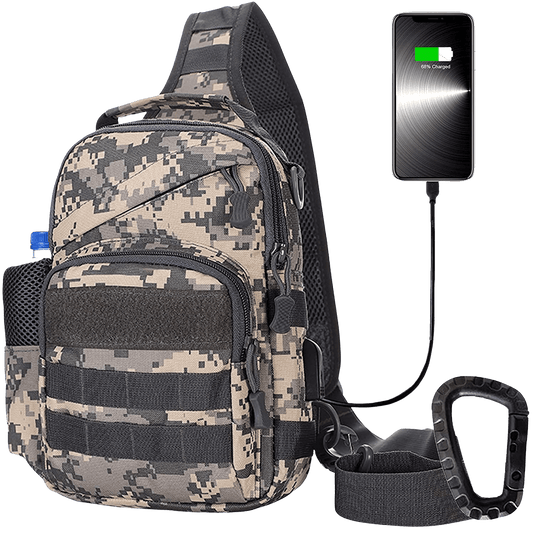 Tactical Sling Bag, Molle Shoulder Backpack Chest Crossbody Bags with USB Charging port -ACU - Home Decor Gifts and More