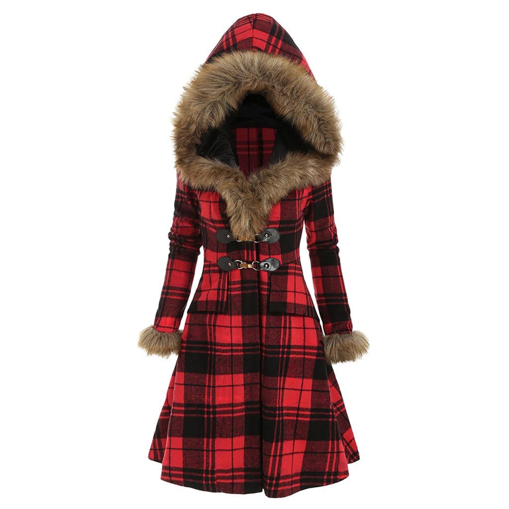 Plaid fur collar coat | Decor Gifts and More