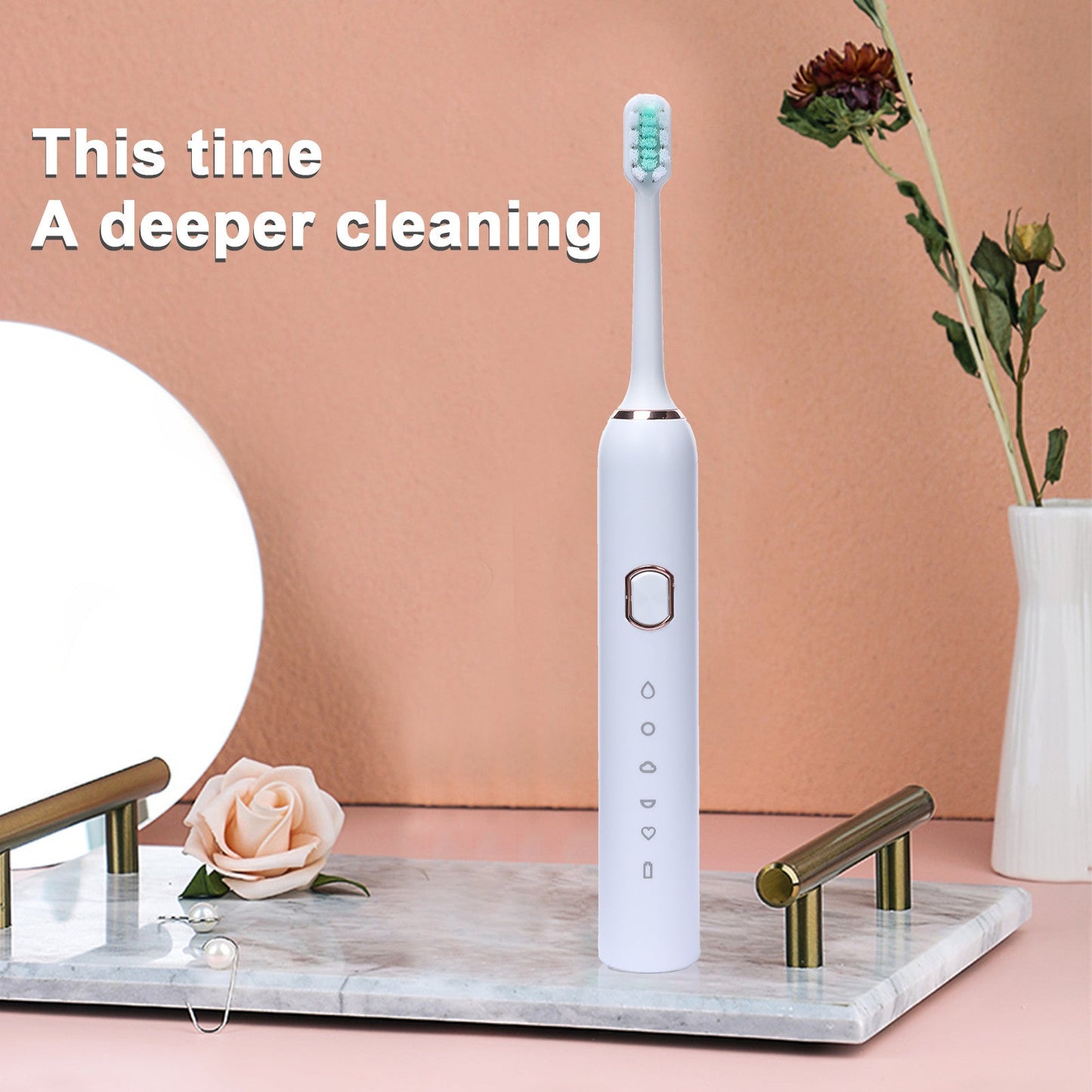 Electric Toothbrush Tongue Scraper 2 Brush Heads 5 Modes Rechargeable | Decor Gifts and More