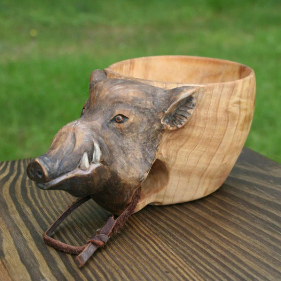 Hand Carved Cup Scandinavian Kuksa Wooden Mug Camping Gear Coffee Cup Kuksa Guksi Kuksa Wild Boar Cups Christmas | Decor Gifts and More