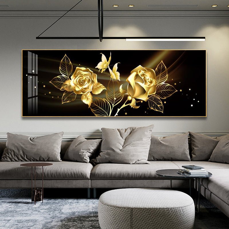 Black Gold Rose Abstract Wall Art Canvas | Decor Gifts and More