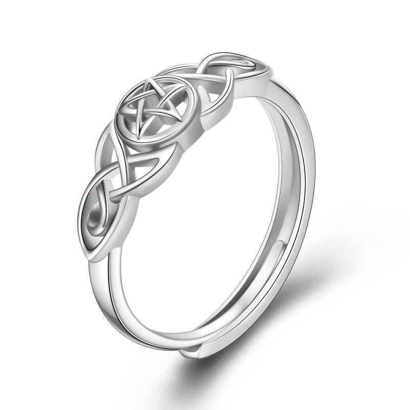 Wicca Pentagram Ring for Women 925 Sterling Silver Pagan Triple Moon Bands Ring | Decor Gifts and More