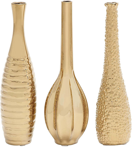 Set of 3 Gold Metallic Luxury Glam Teardrop Ceramic Vase, Set of 3, 12", 12", 12"H, Gold - Home Decor Gifts and More