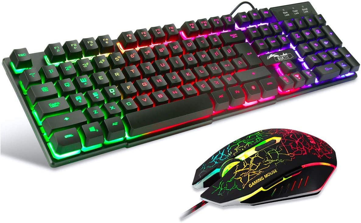 Rainbow LED Backlit Mechanical Feeling USB Wired Gaming Keyboard and Mouse Combo - Home Decor Gifts and More