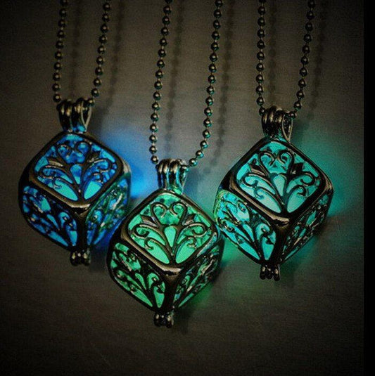 Square Life Tree Hollow Night Glowing Necklace Necklace Life Tree Pendant Necklace