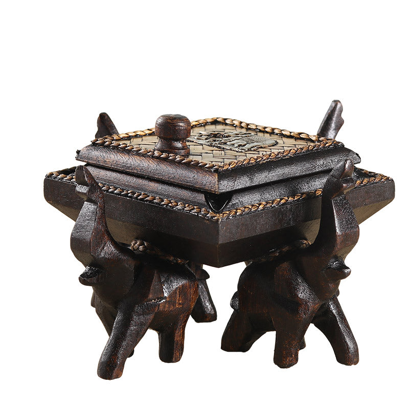 Thai Solid Wood Ashtray Covered Wood Carving Decoration Crafts | Decor Gifts and More