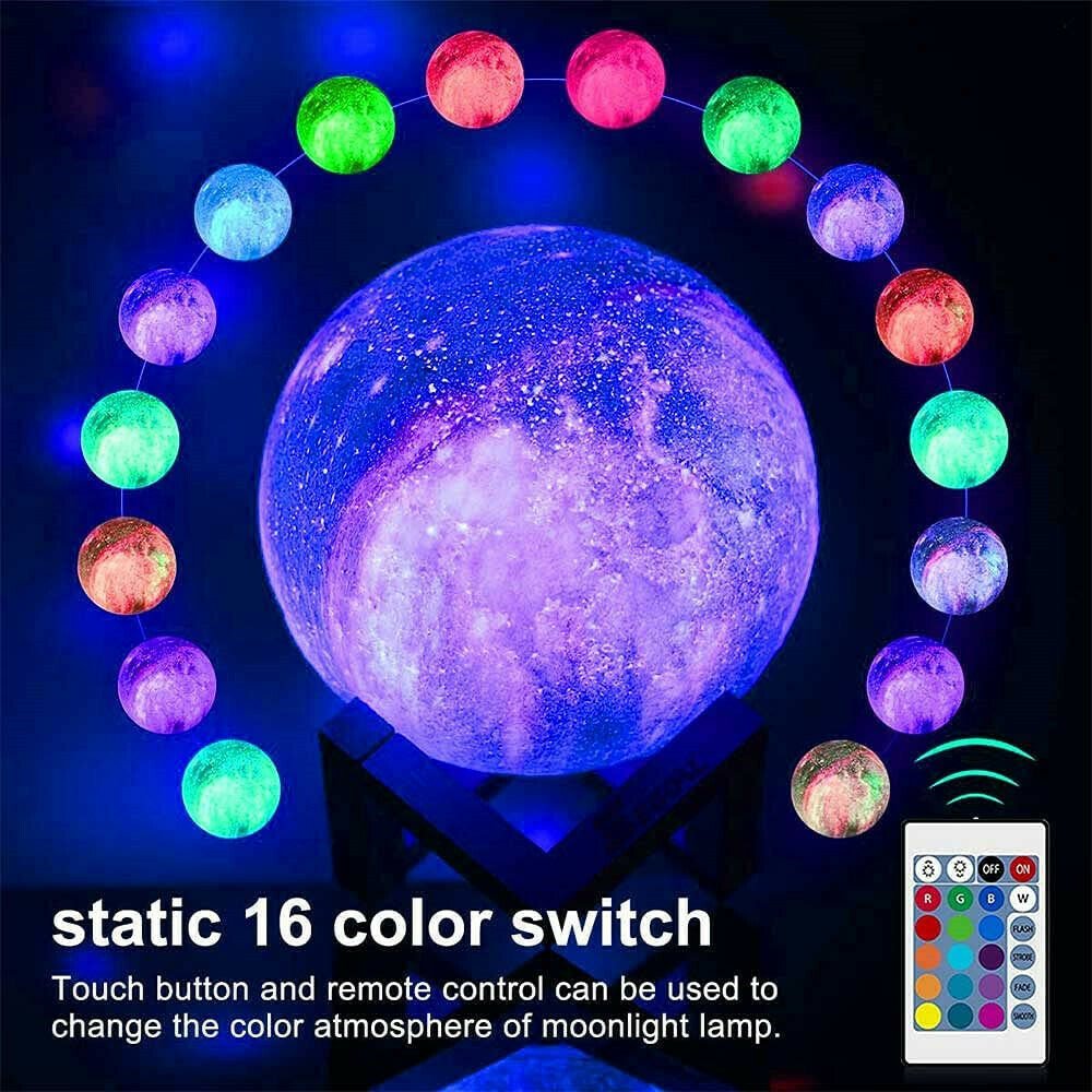 3D Printing Galaxy Lamp Moonlight USB LED Night Lunar Light Touch Color Changing Moon Lamp | Decor Gifts and More