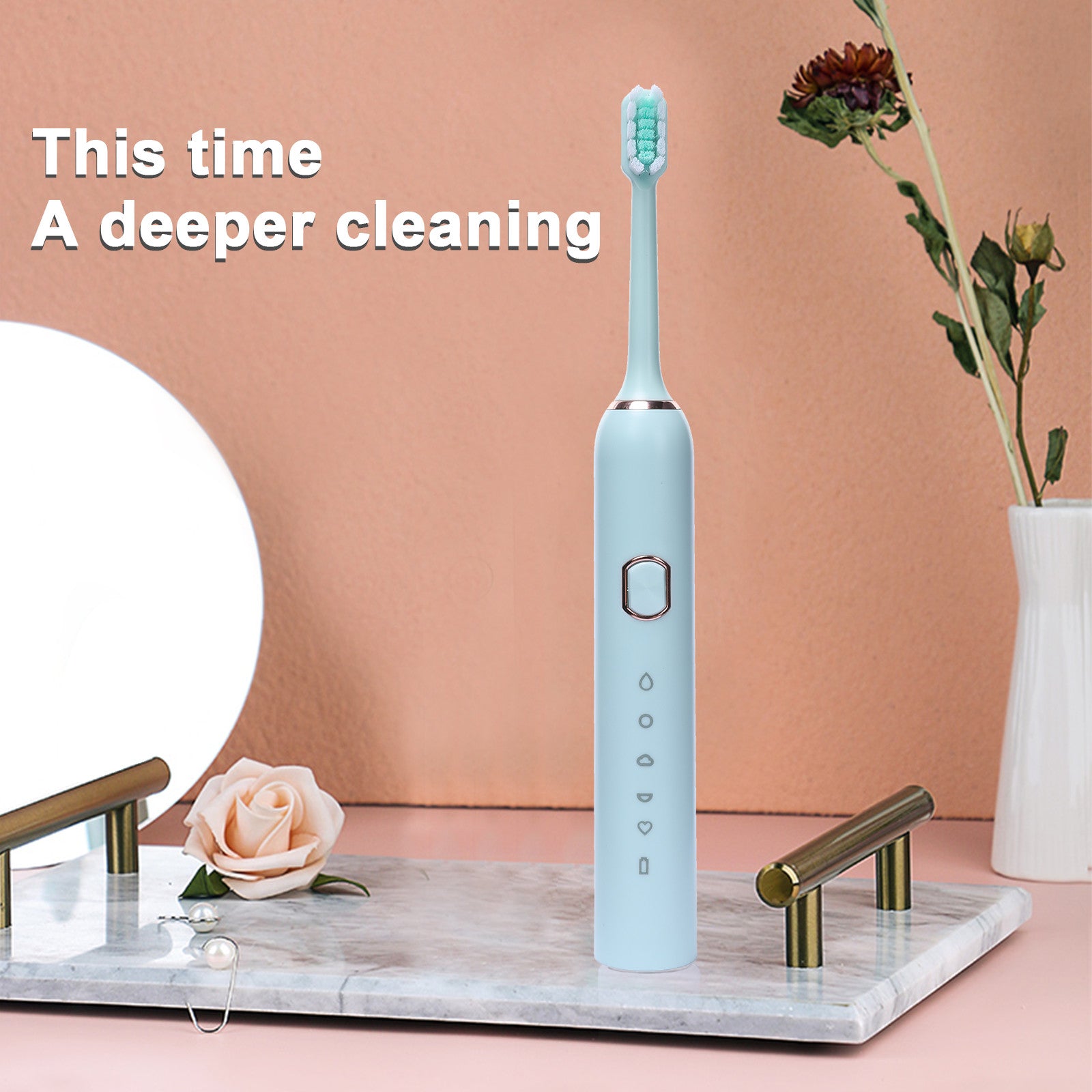 Electric Toothbrush Tongue Scraper 2 Brush Heads 5 Modes Rechargeable | Decor Gifts and More