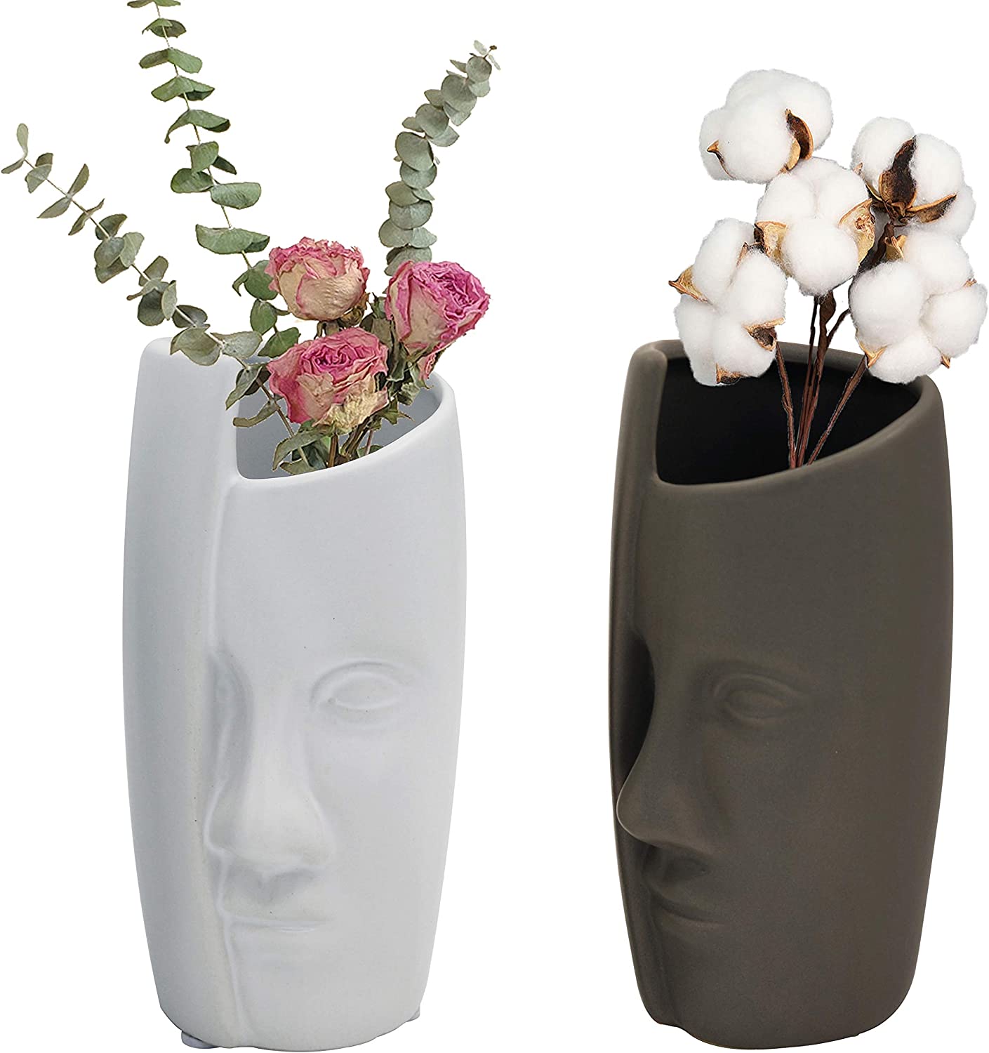 Set of 2 5.7" H Fovasen Modern Face Vase Head Vase Ceramic Abstract Vase Centerpiece Decor - Home Decor Gifts and More