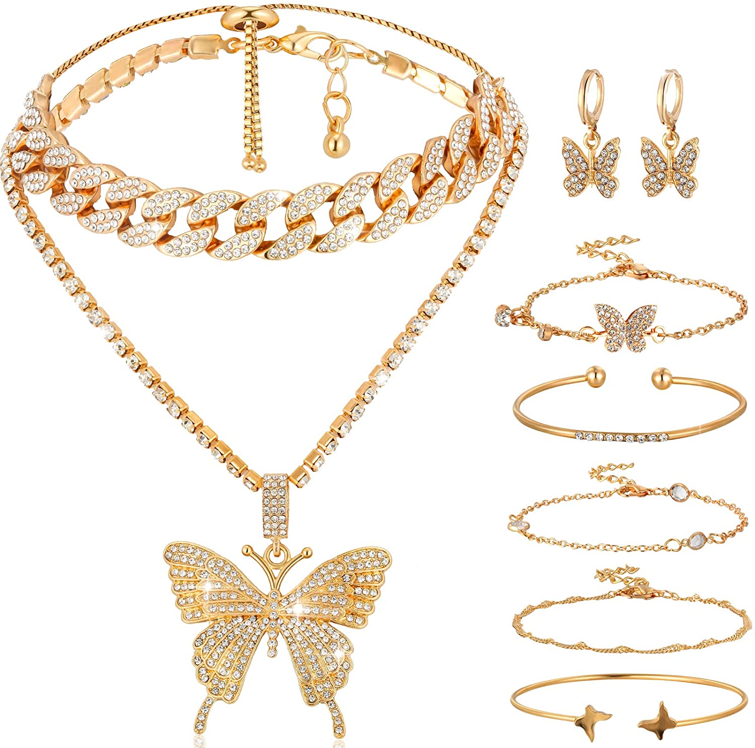 Famous Timeless Brand Fashion  Butterfly Pendant Jewelry Set .7 Piece Alloy Rhinestone - Home Decor Gifts and More