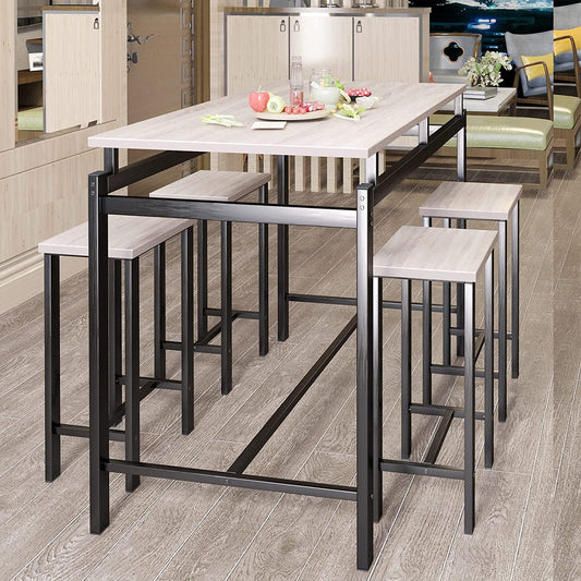 Modern Dining Table Set for 4, Kitchen Counter Height Table with 4 Stools, 5 Piece Space Saving Dinette Table Set with Rustic Metal Frame for Breakfast Nook Pub Bistro (White Statuario) - Home Decor Gifts and More