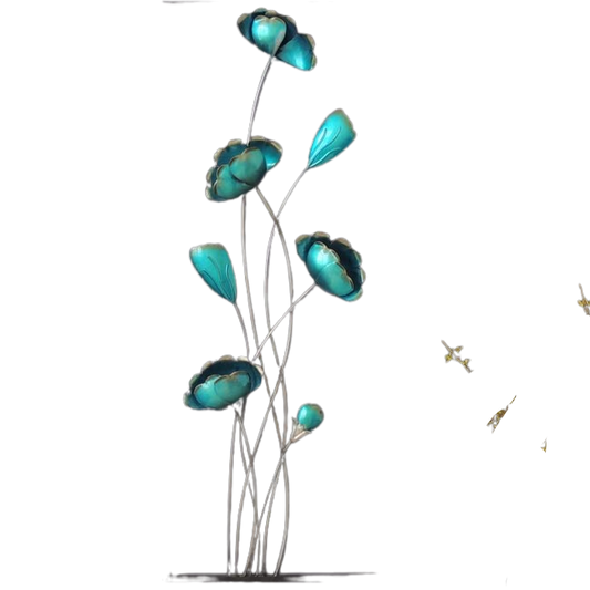 Luxury Artisan Handcrafted Turquoise Floral Sculpture Framed Wall Decor 12"x30" - Home Decor Gifts and More