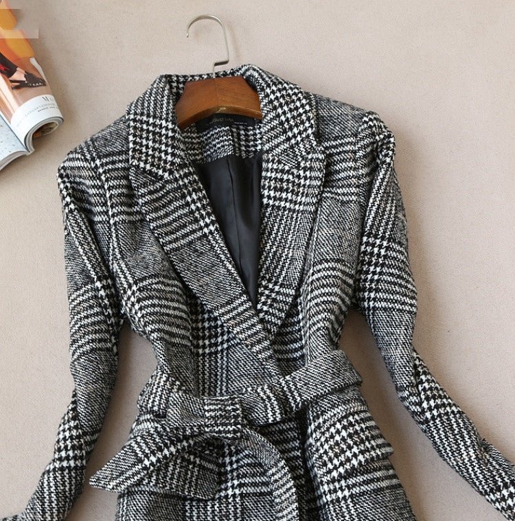 Was Thin Temperament Long Woolen Plaid Coat Woolen Coat | Decor Gifts and More