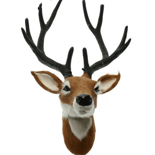 Golden Dear Realistic Feathered  Deer Head Bust Wall Statue Sculpture - Home Decor Gifts and More