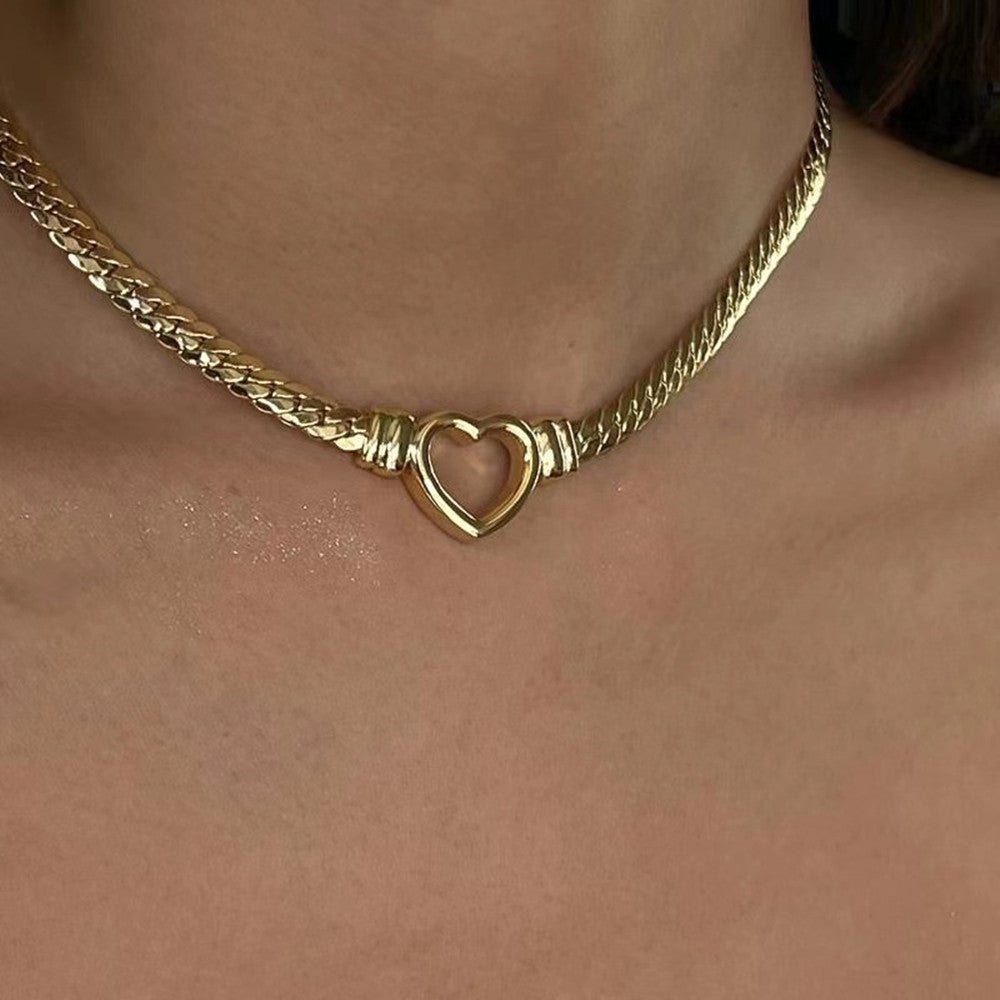 Stainless Steel Cuban Chain Heart Necklace 14K | Decor Gifts and More